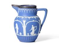 An Adams Silver Mounted Blue Jasperware Pitcher
