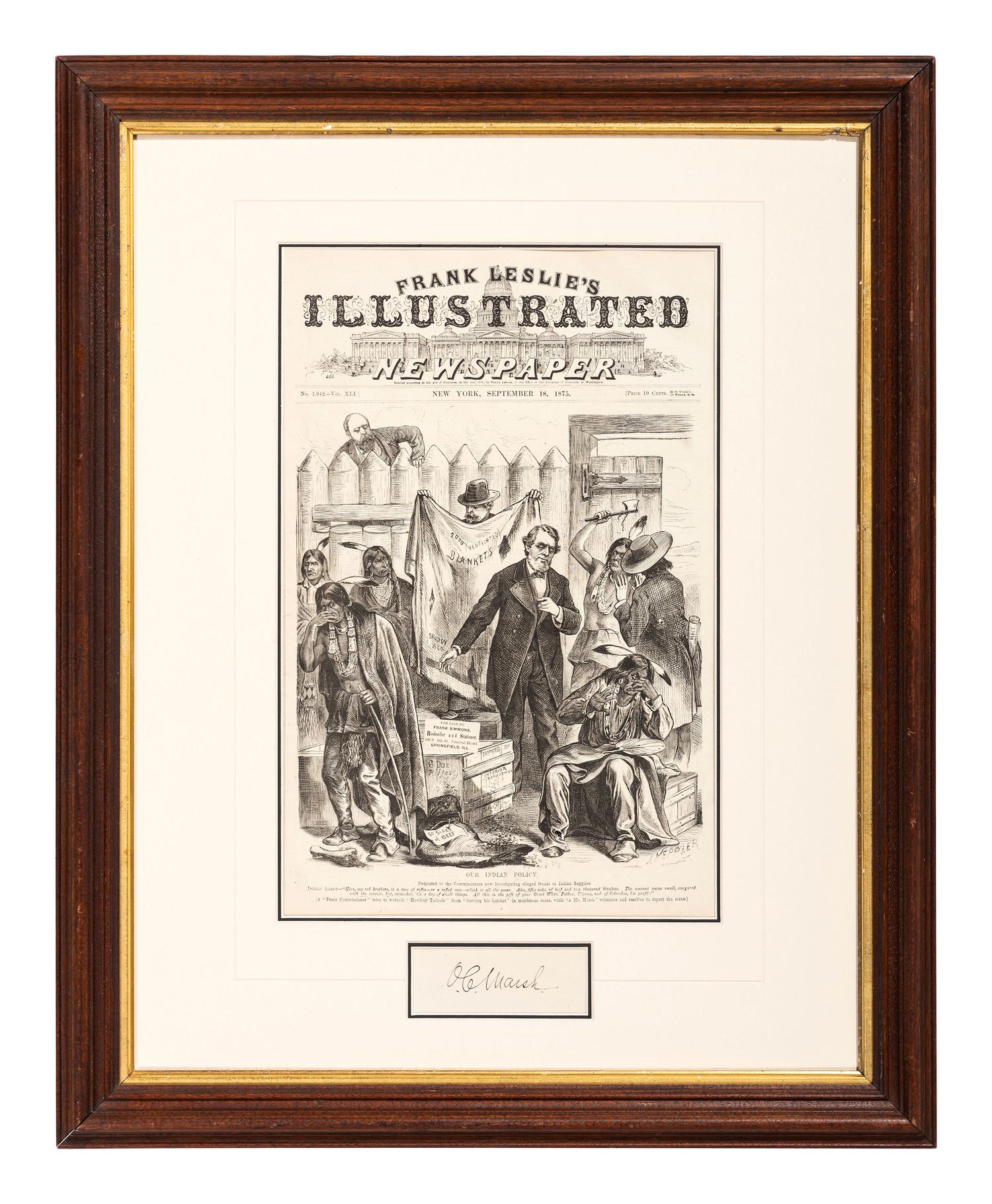[WESTERN AMERICANA - NATIVE AMERICANS]. MARSH, Othniel C. (1831-1899). A group of 3 items, including cabinet card portrait of Marsh and clipped signature.
