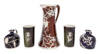 Five Lenox Silver Overlay Porcelain Articles Height of first 9 1/2 inches.