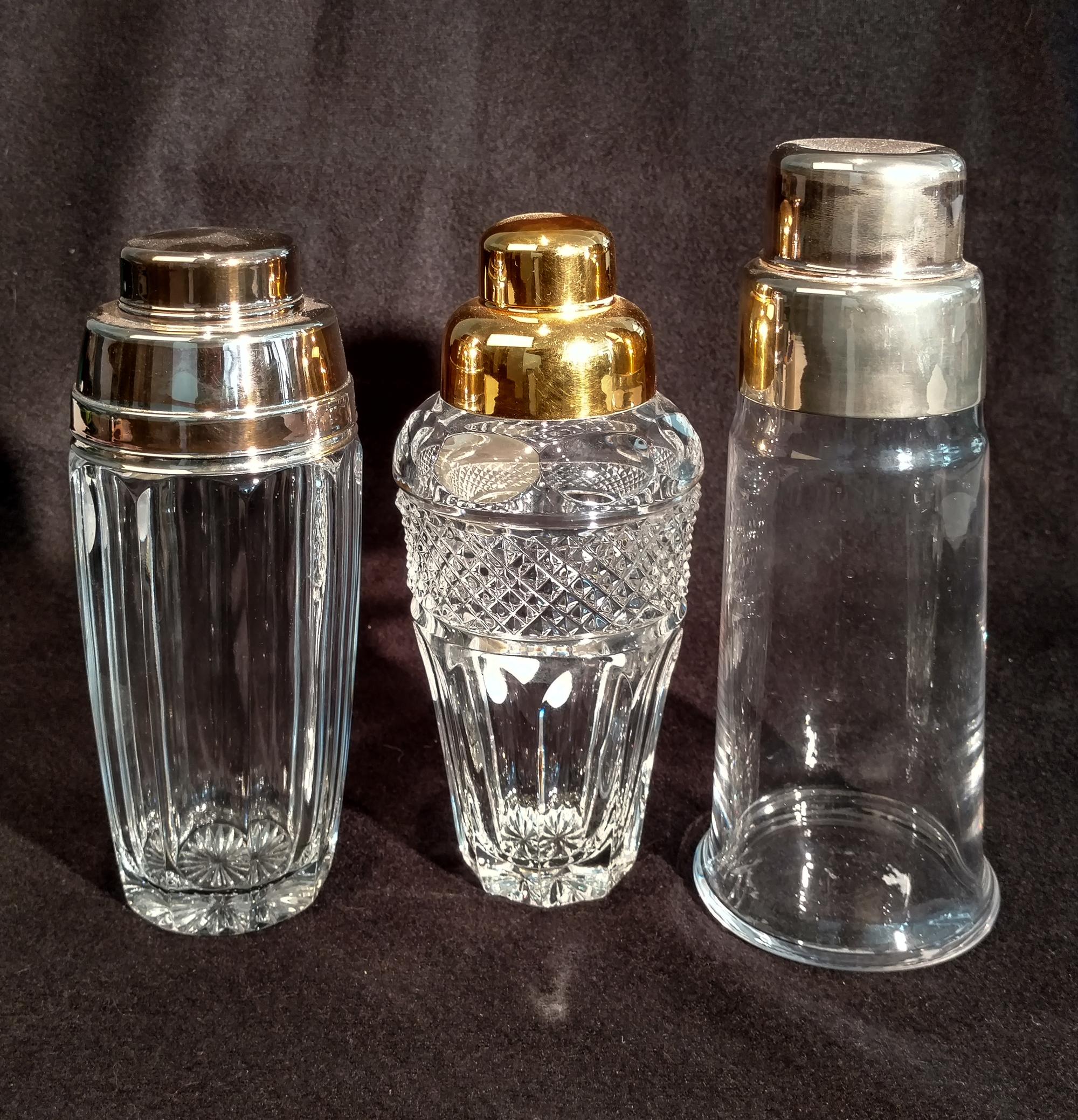 Three Cocktail Shakers Height of tallest 9 inches.