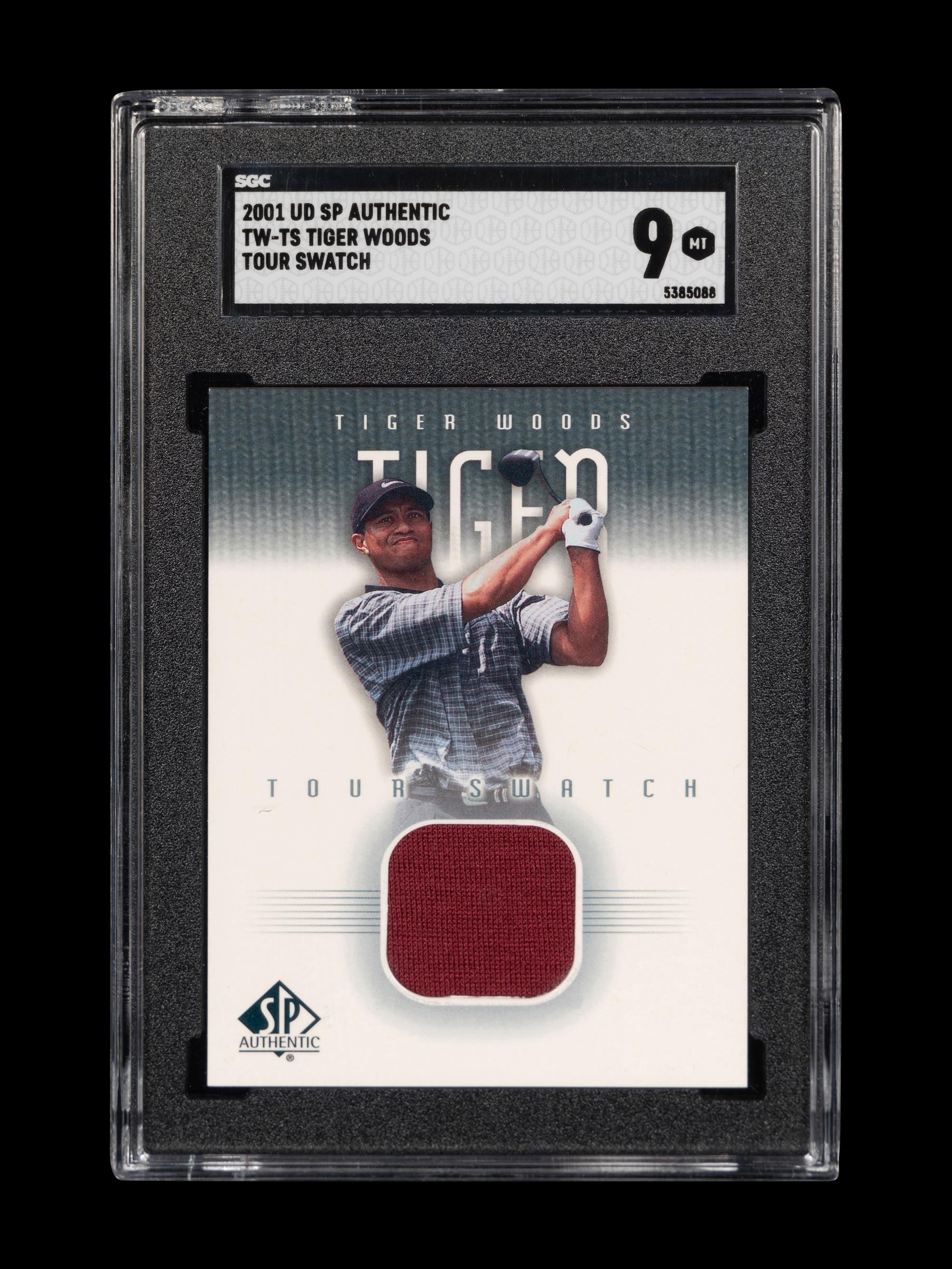 A 2001 Upper Deck SP Authentic Tiger Woods Tour Swatch TW-TS Rookie Golf Card (SGC 9 MINT)