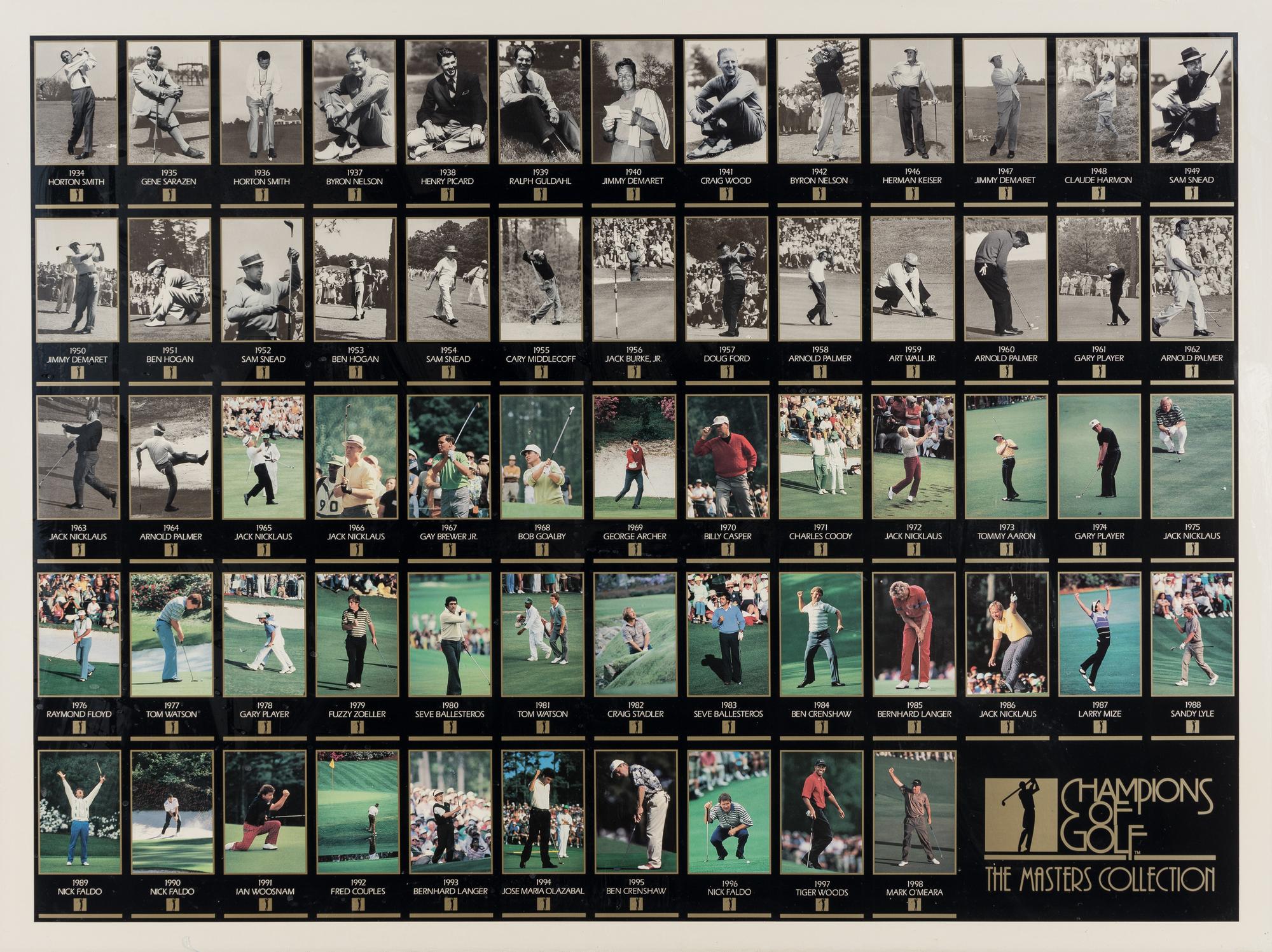 An Uncut Sheet of 1998 Masters Champions of Golf Cards (Tiger Woods Rookie)