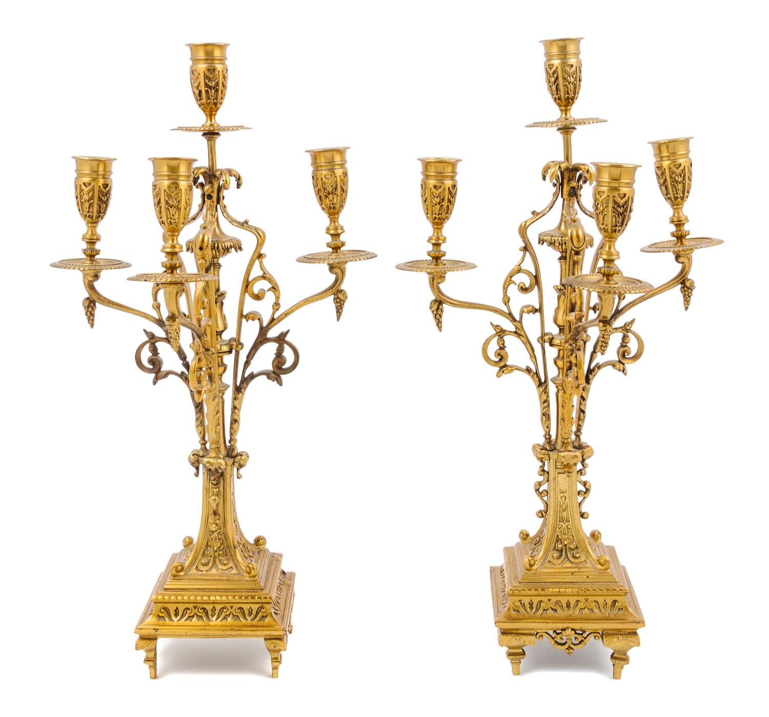 A Pair of Continental Gilt Metal Four-Light Candelabra Height 19 1/2 inches. — 19TH/20TH CENTURY
