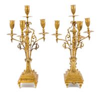 A Pair of Continental Gilt Metal Four-Light Candelabra Height 19 1/2 inches. — 19TH/20TH CENTURY