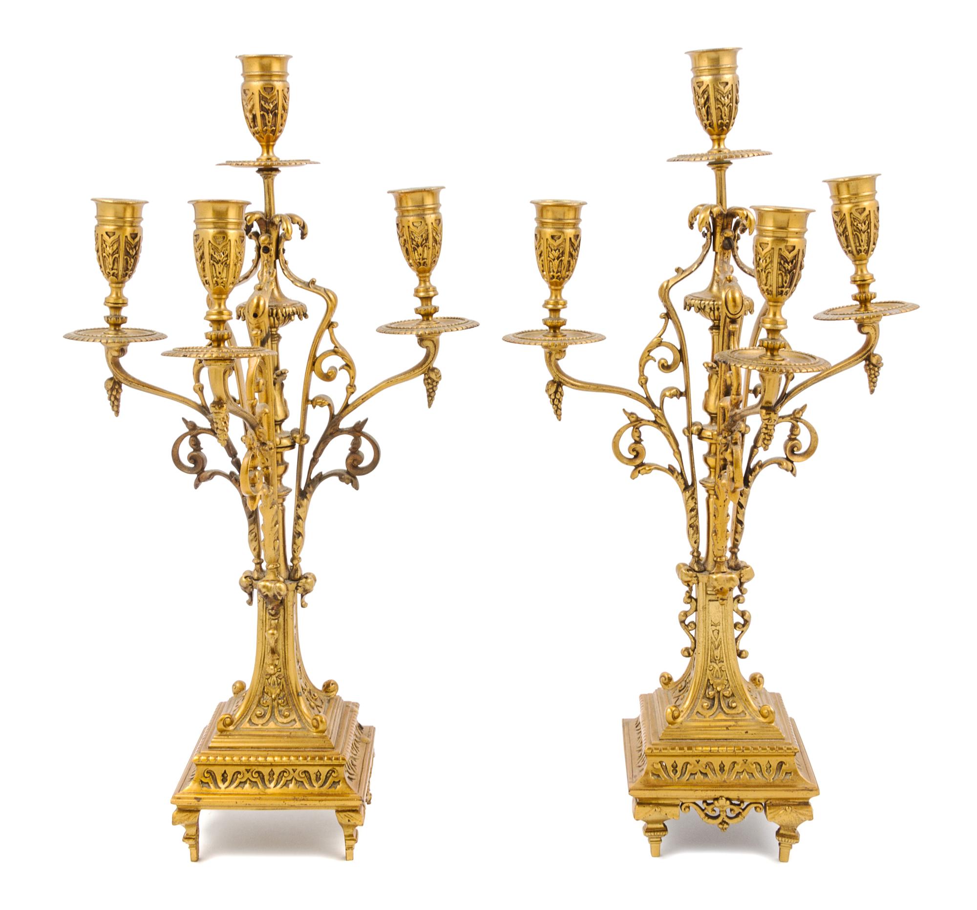A Pair of Continental Gilt Metal Four-Light Candelabra Height 19 1/2 inches. — 19TH/20TH CENTURY