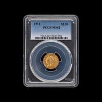 A 1911 Indian Head $2.50 Gold Coin [PCGS MS62]