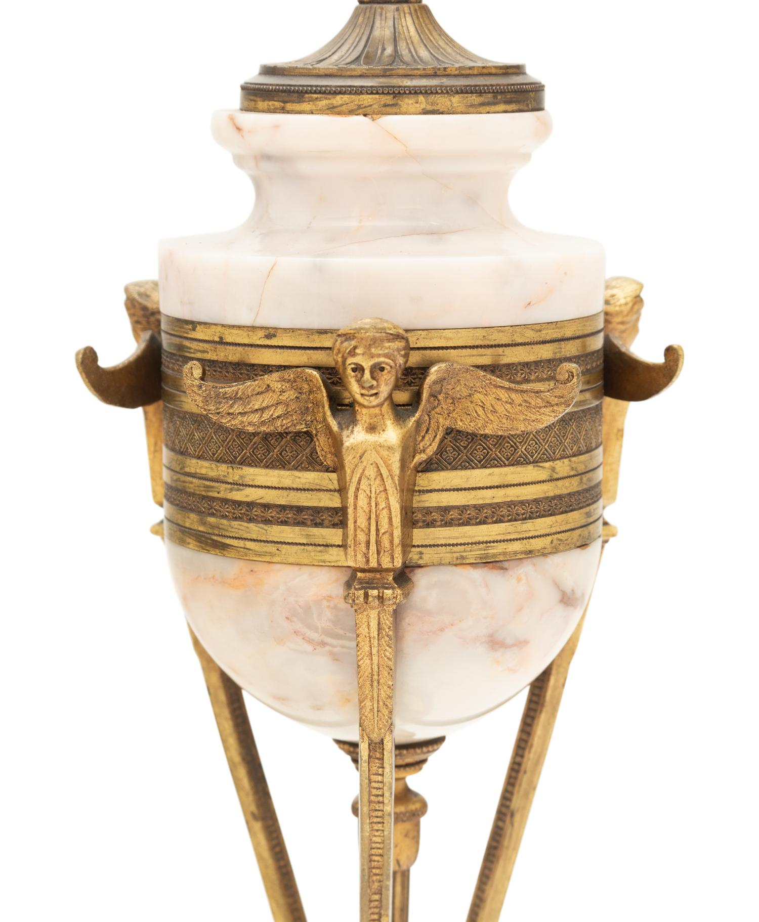 An Empire Style Gilt Bronze and Marble Cassolette Mounted as a Lamp