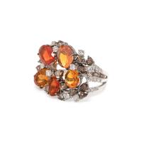 FIRE OPAL, COLORED DIAMOND AND DIAMOND RING