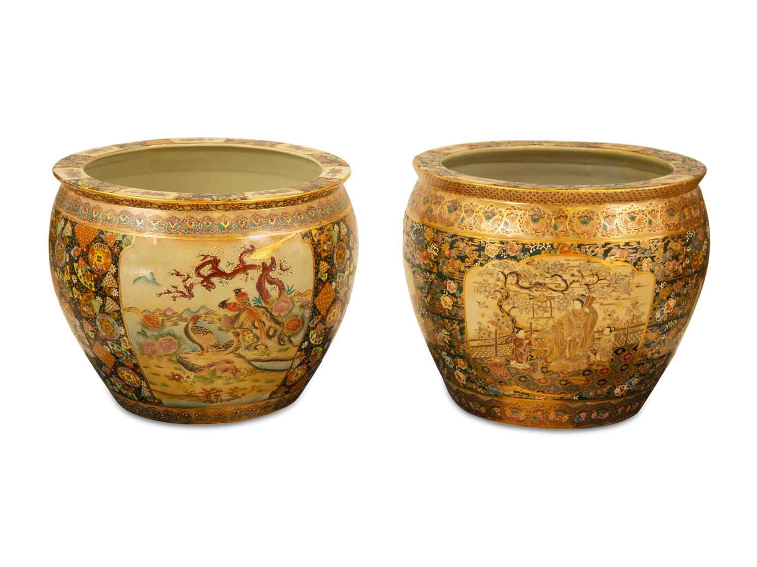 Two Similar Japanese Satsuma Porcelain Jardinières