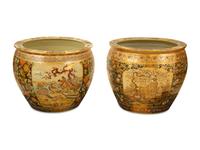 Two Similar Japanese Satsuma Porcelain Jardinières