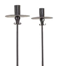 A Pair of Spanish Wrought Iron Floor Candlesticks