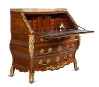 A Louis XV Style Gilt Bronze Mounted Mahogany Slant-Front Bureau