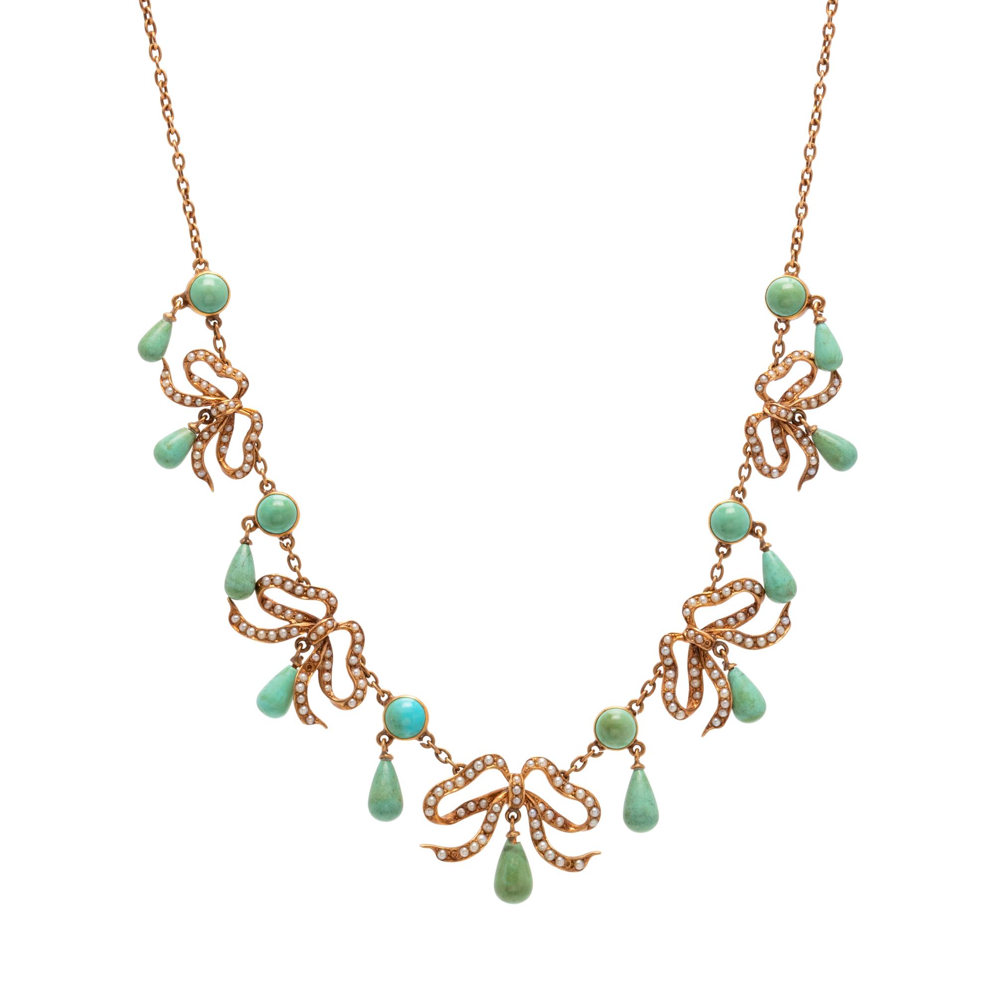 ANTIQUE, TURQUOISE AND SEED PEARL NECKLACE