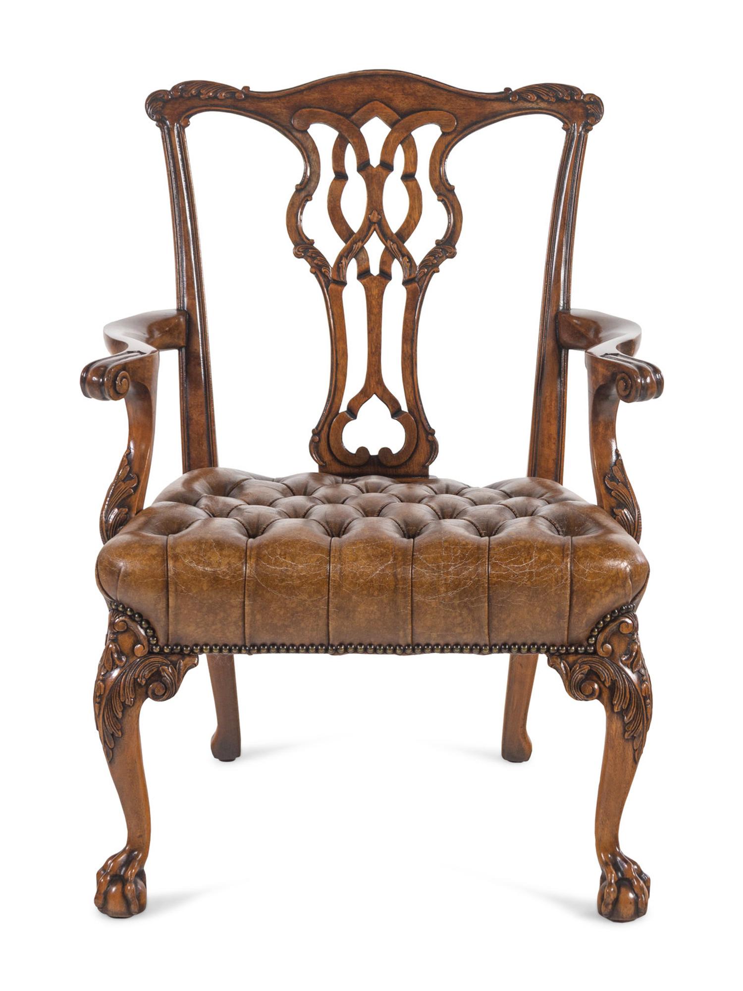 A George II Style Leather Upholstered Mahogany Armchair