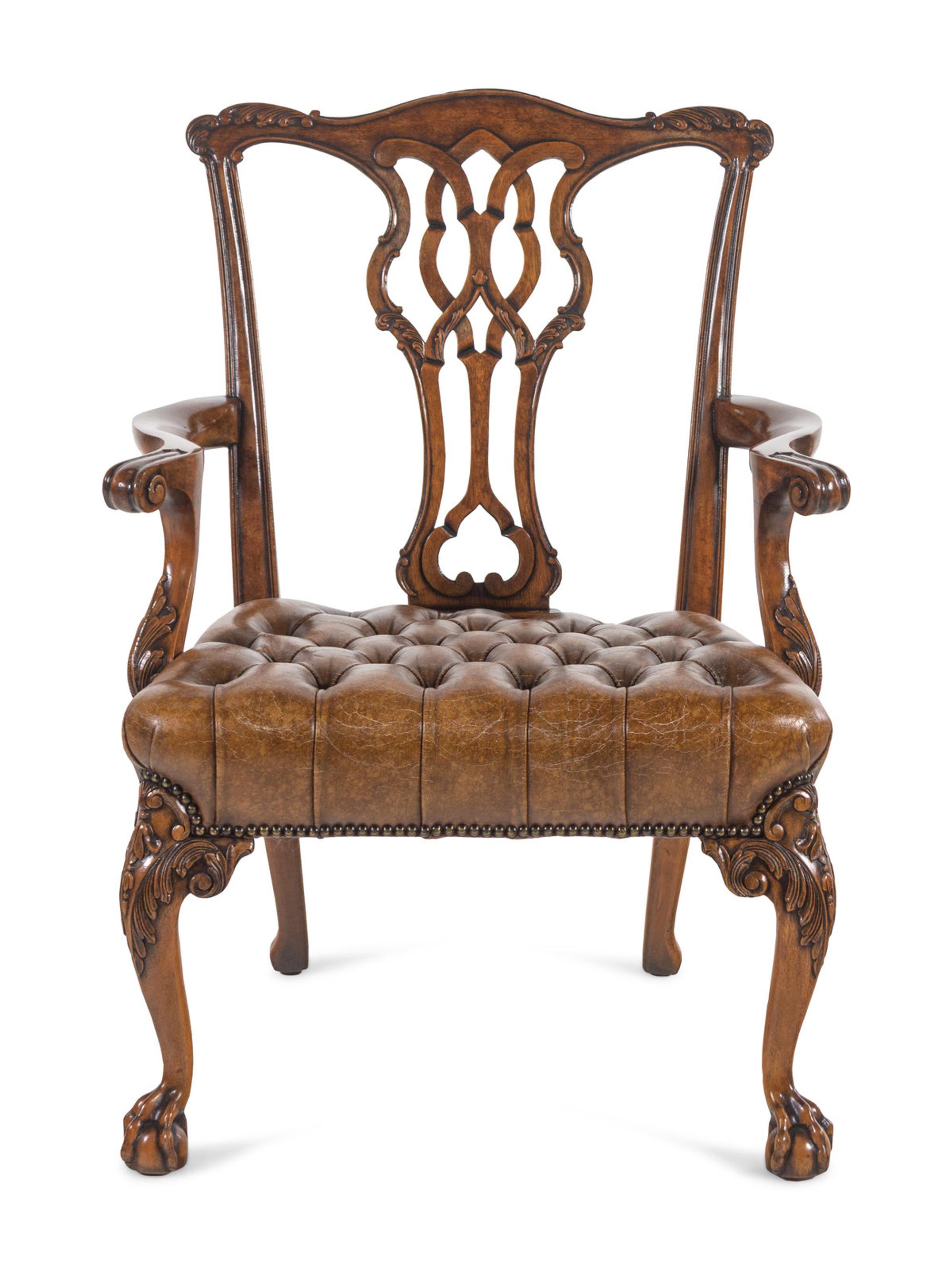 A George II Style Leather Upholstered Mahogany Armchair