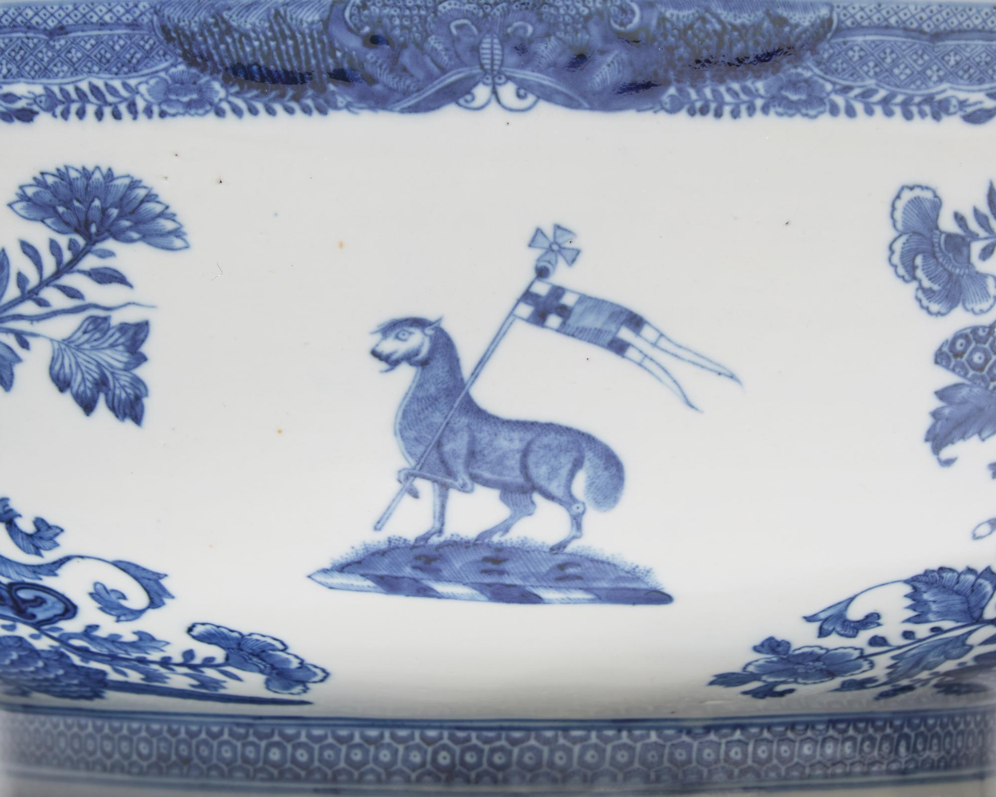 A Large Chinese Export Porcelain Blue Fitzhugh Armorial Punch Bowl Bearing the Roberts Crest
