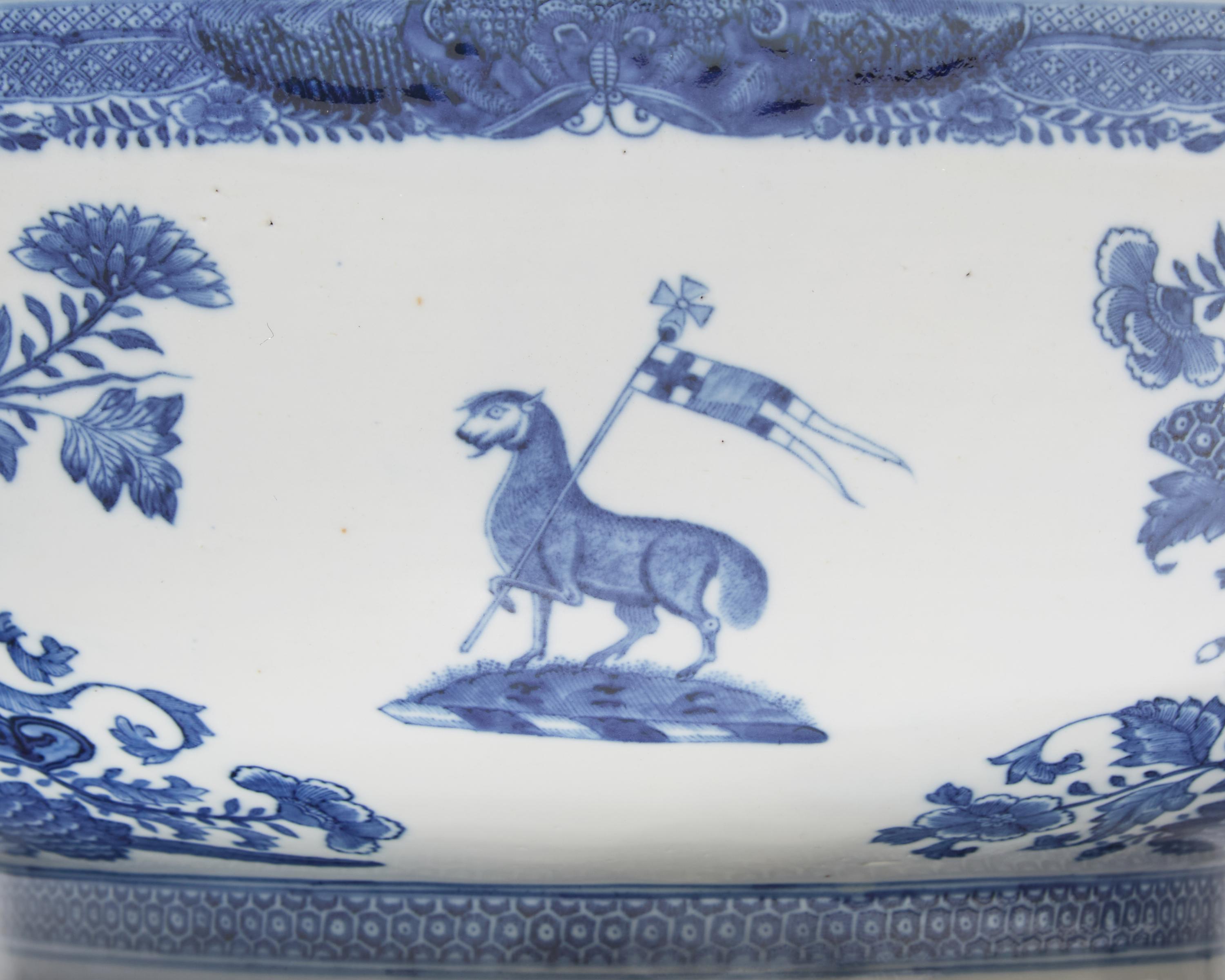 A Large Chinese Export Porcelain Blue Fitzhugh Armorial Punch Bowl Bearing the Roberts Crest