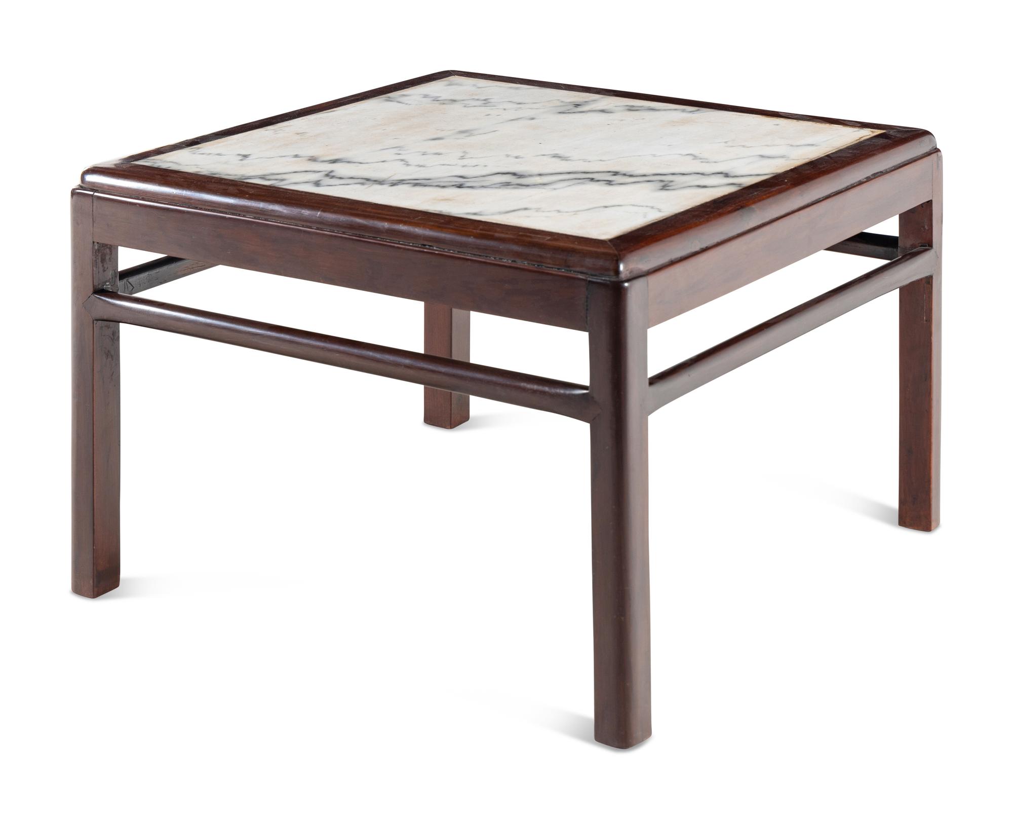 A Chinese Marble-Inset Hardwood Low Table