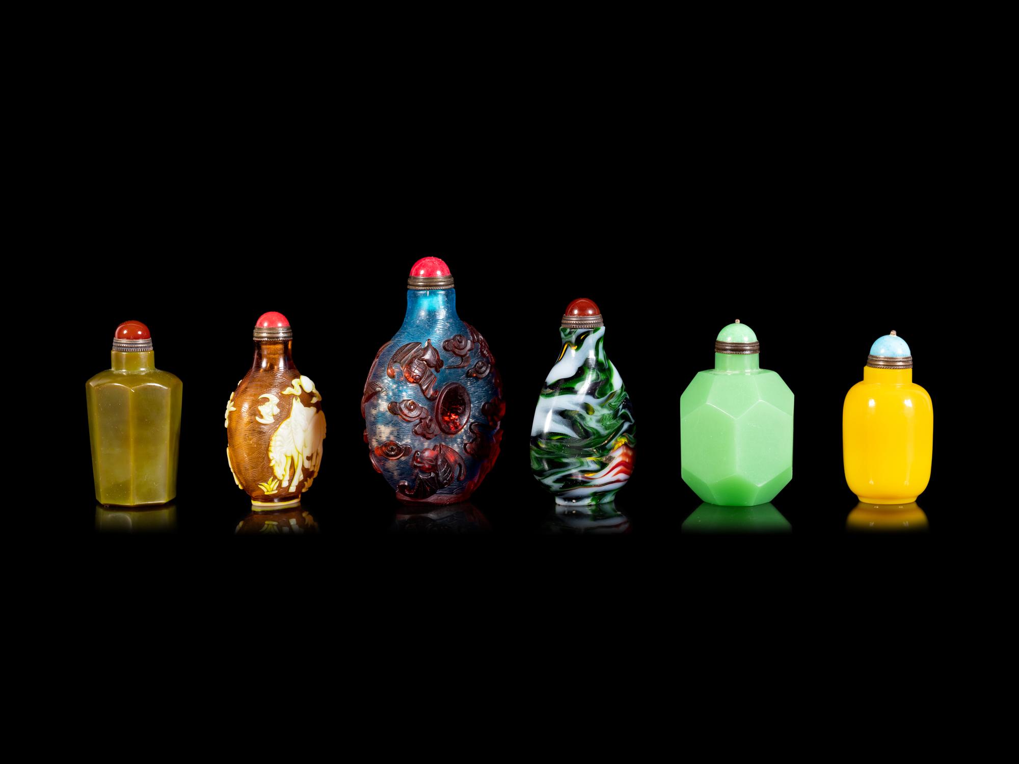 Six Chinese Glass Snuff Bottles