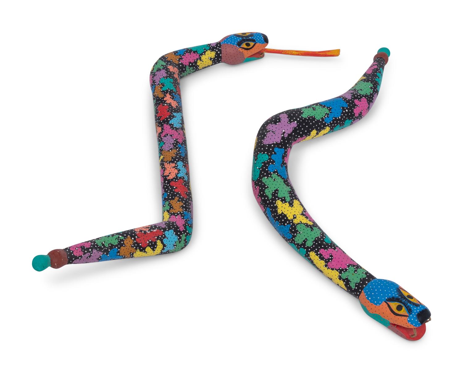 Two Carved and Polychrome Painted Folk Art Snakes