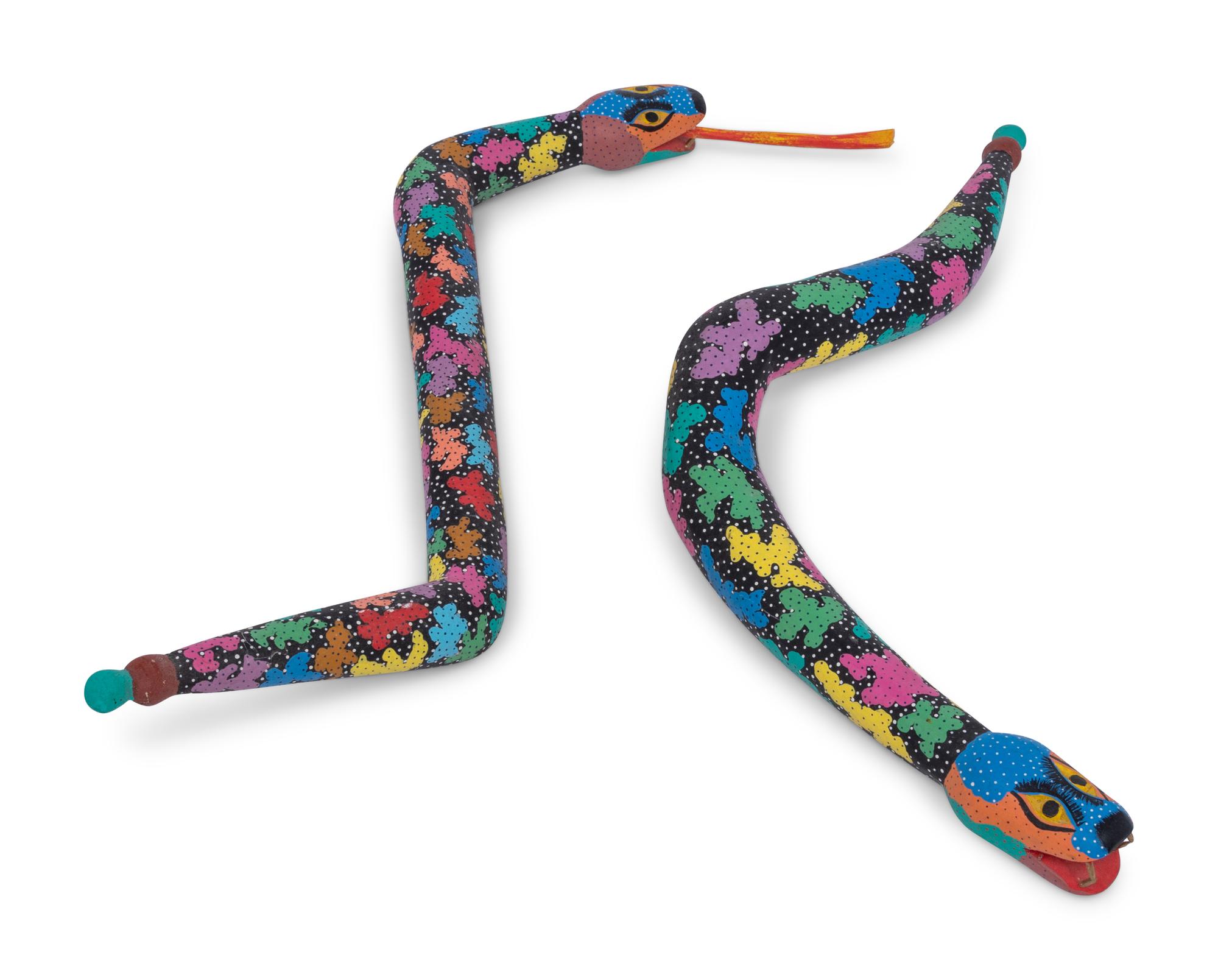 Two Carved and Polychrome Painted Folk Art Snakes