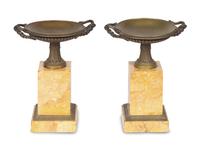 A Pair of Grand Tour Bronze and Marble Tazza Ornaments
