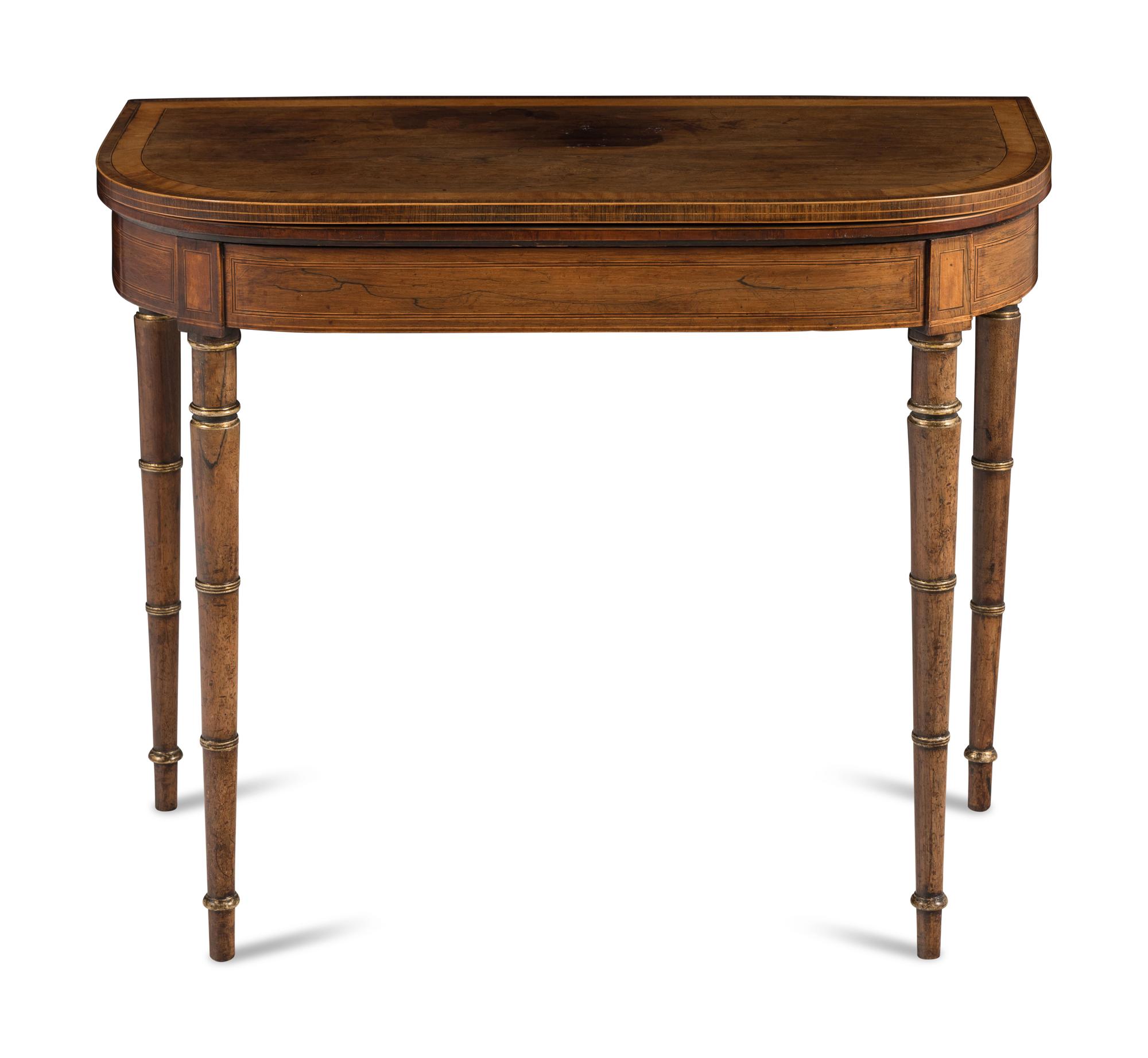 A Regency Rosewood, Satinwood and Parcel-Gilt Flip-Top Games Table