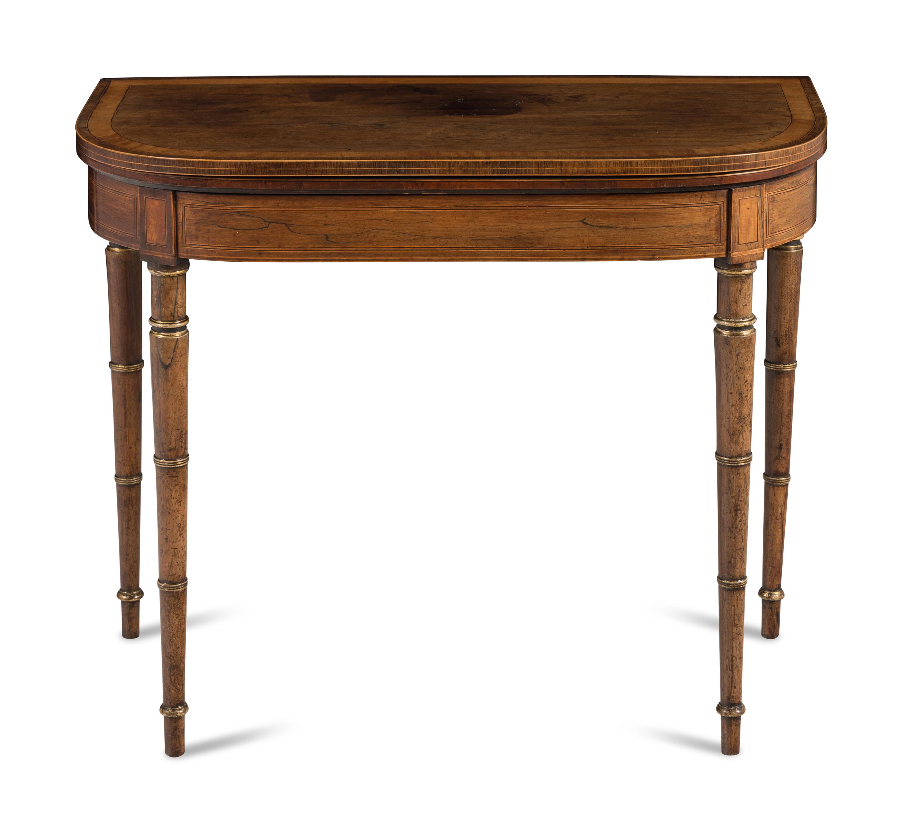 A Regency Rosewood, Satinwood and Parcel-Gilt Flip-Top Games Table