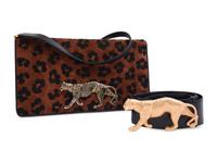 Judith Leiber Leopard Print Clutch with Snake Skin Belt