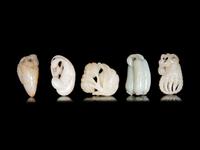 Five Chinese Carved Figures of Fruits