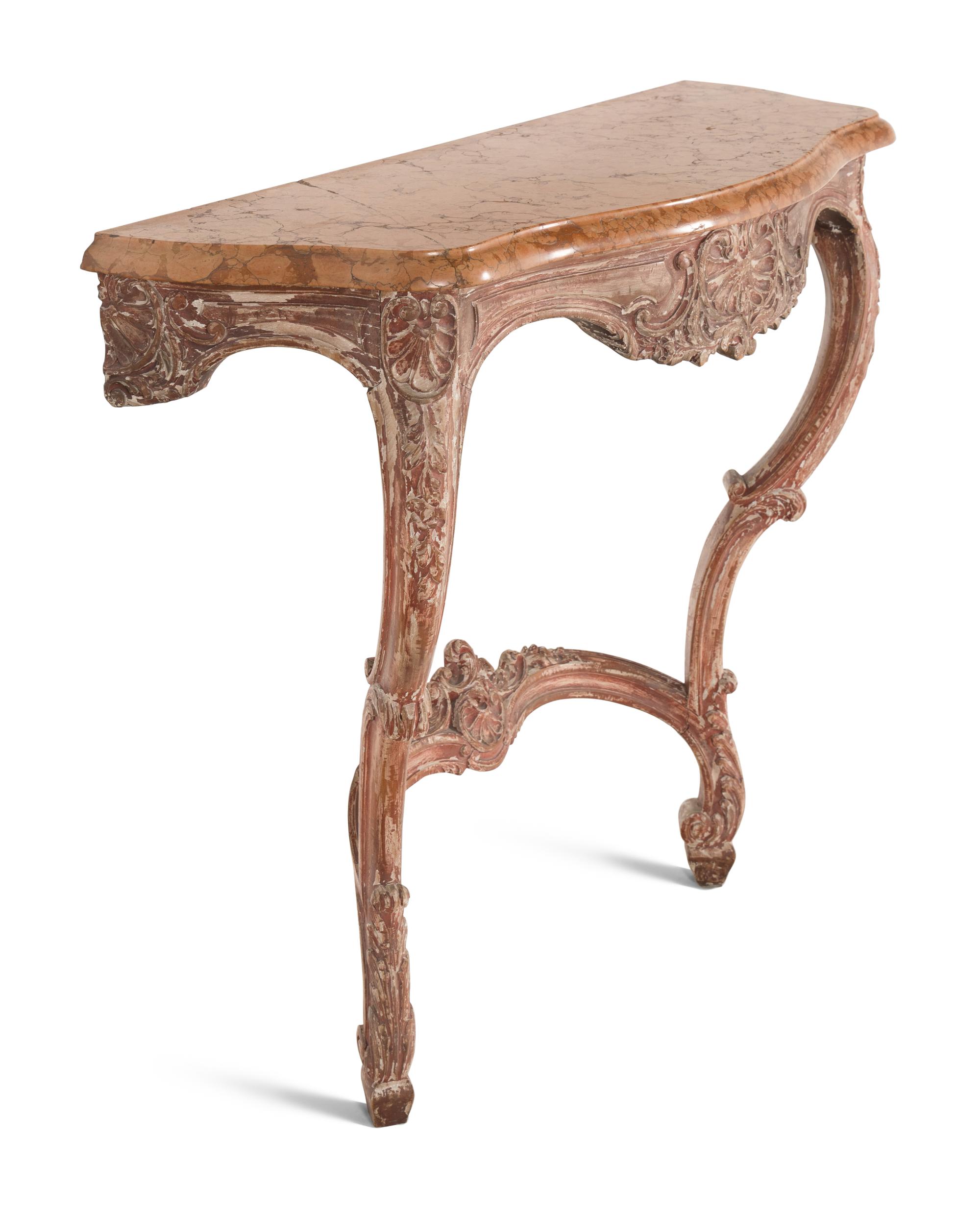 A Louis XV Style Painted and Marble-Top Console Table