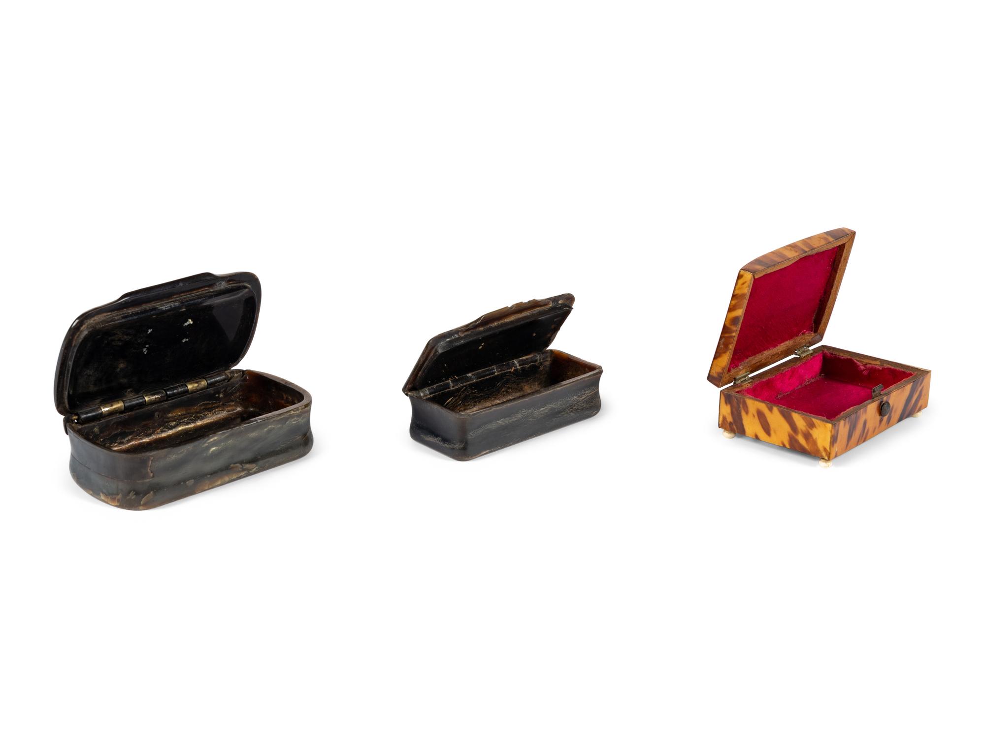 Three English Tortoise Shell Snuff Boxes