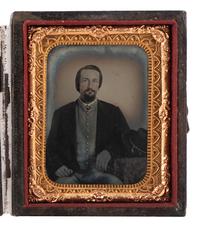 [CIVIL WAR]. Ninth plate tintype of a likely western theater officer posed with a porkpie hat, plus.