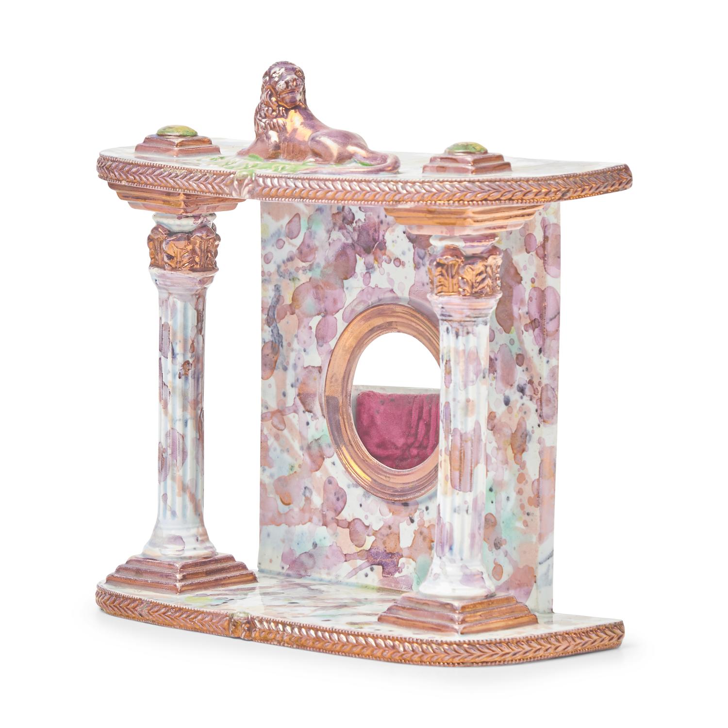 A Staffordshire Pink Sunderland Lustreware Watch Hutch