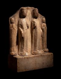 A Chinese Carved Stone 'Buddhist' Stele 北齊風格 白石雙觀音像