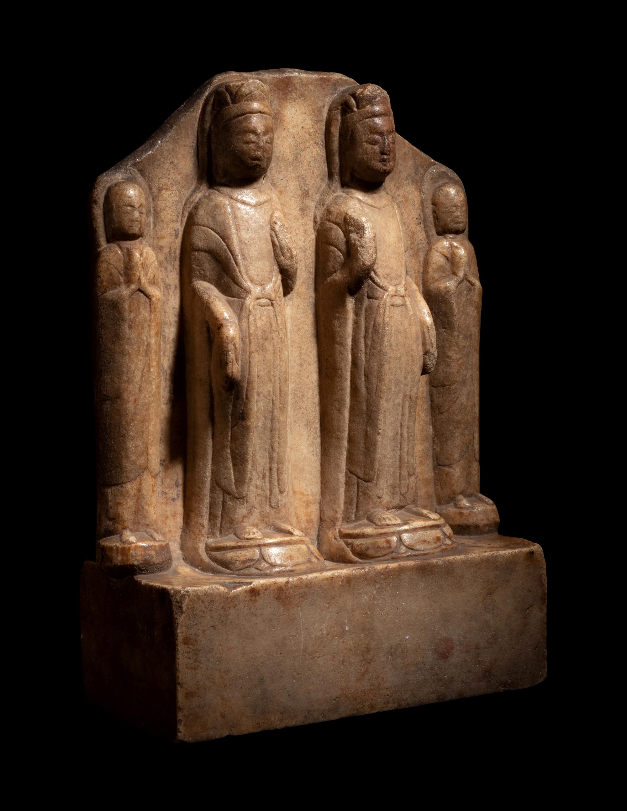 A Chinese Carved Stone 'Buddhist' Stele 北齊風格 白石雙觀音像