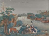 A finely-painted Chinese export reverse-painted mirror, circa 1750 出口彩繪鏡子 約1750