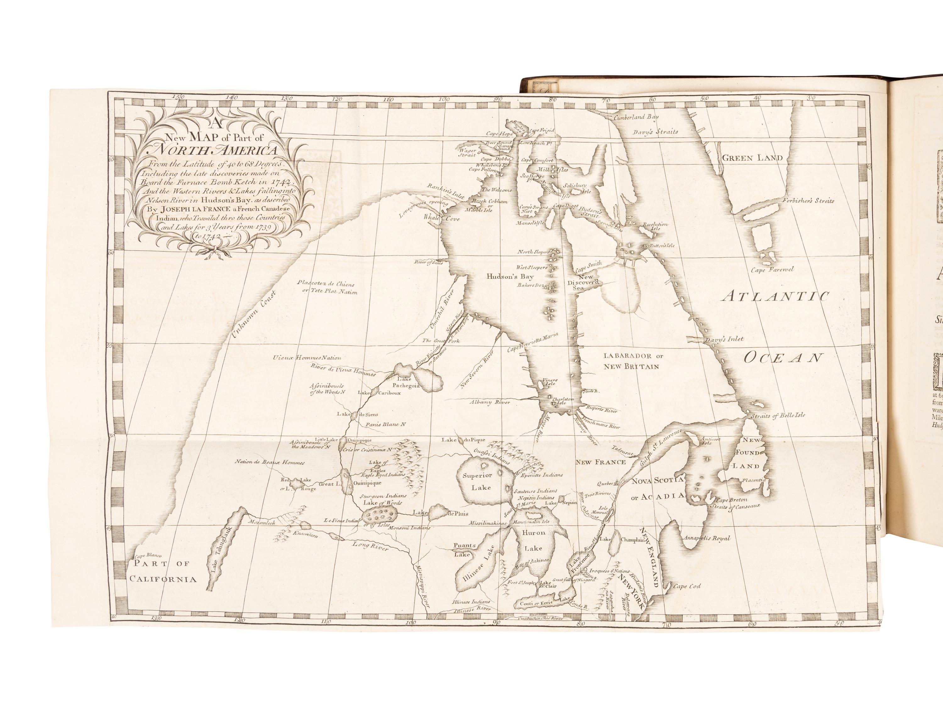 DOBBS, Arthur (1689-1765). An Account of the Countries Adjoining to Hudson's Bay, in the North-West Part of America...Shewing the Benefit to be made by Settling Colonies, and opening a trade in these Parts . London: Printed for Jacob Robinson, 1744.