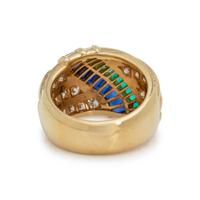 SAPPHIRE, EMERALD AND DIAMOND RING