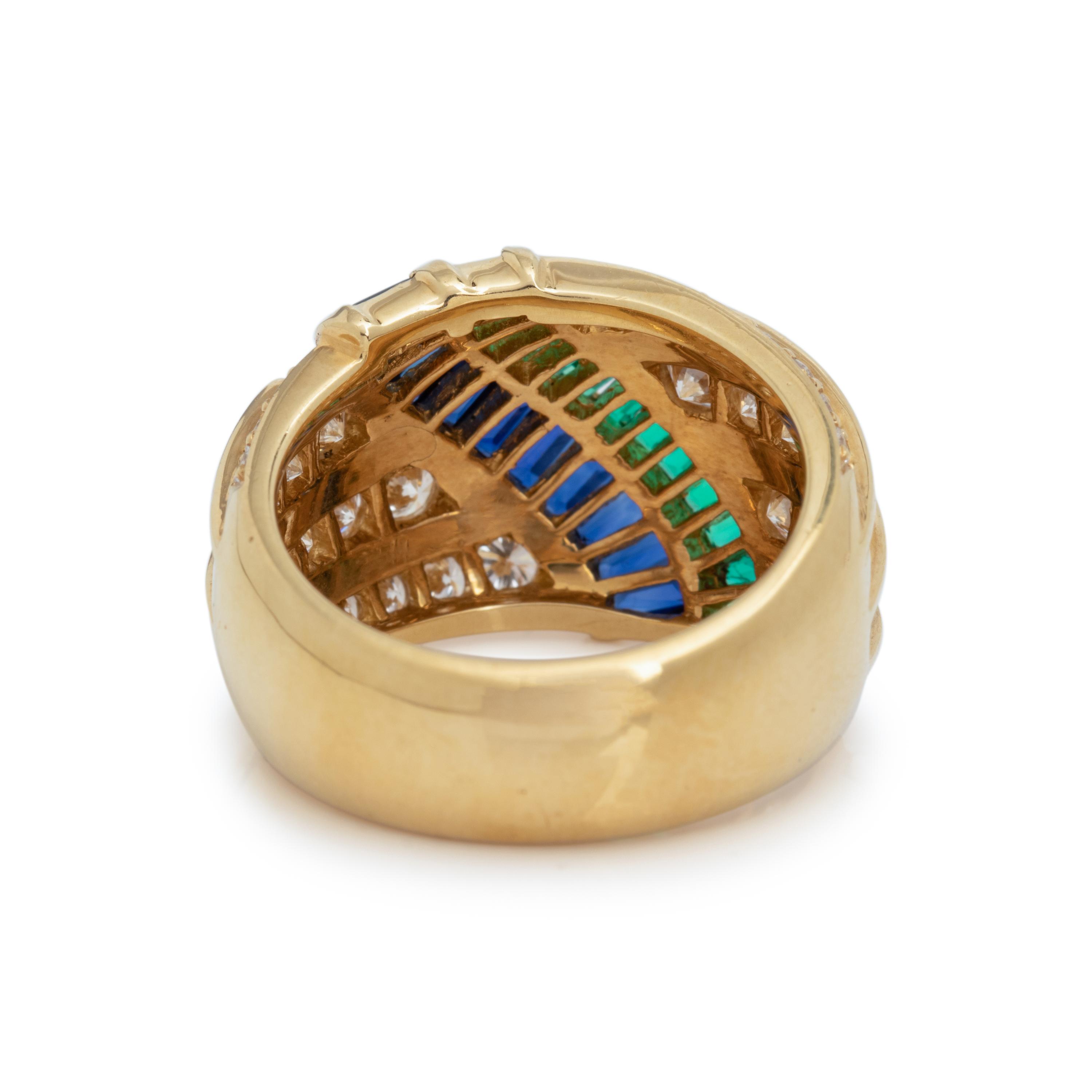 SAPPHIRE, EMERALD AND DIAMOND RING