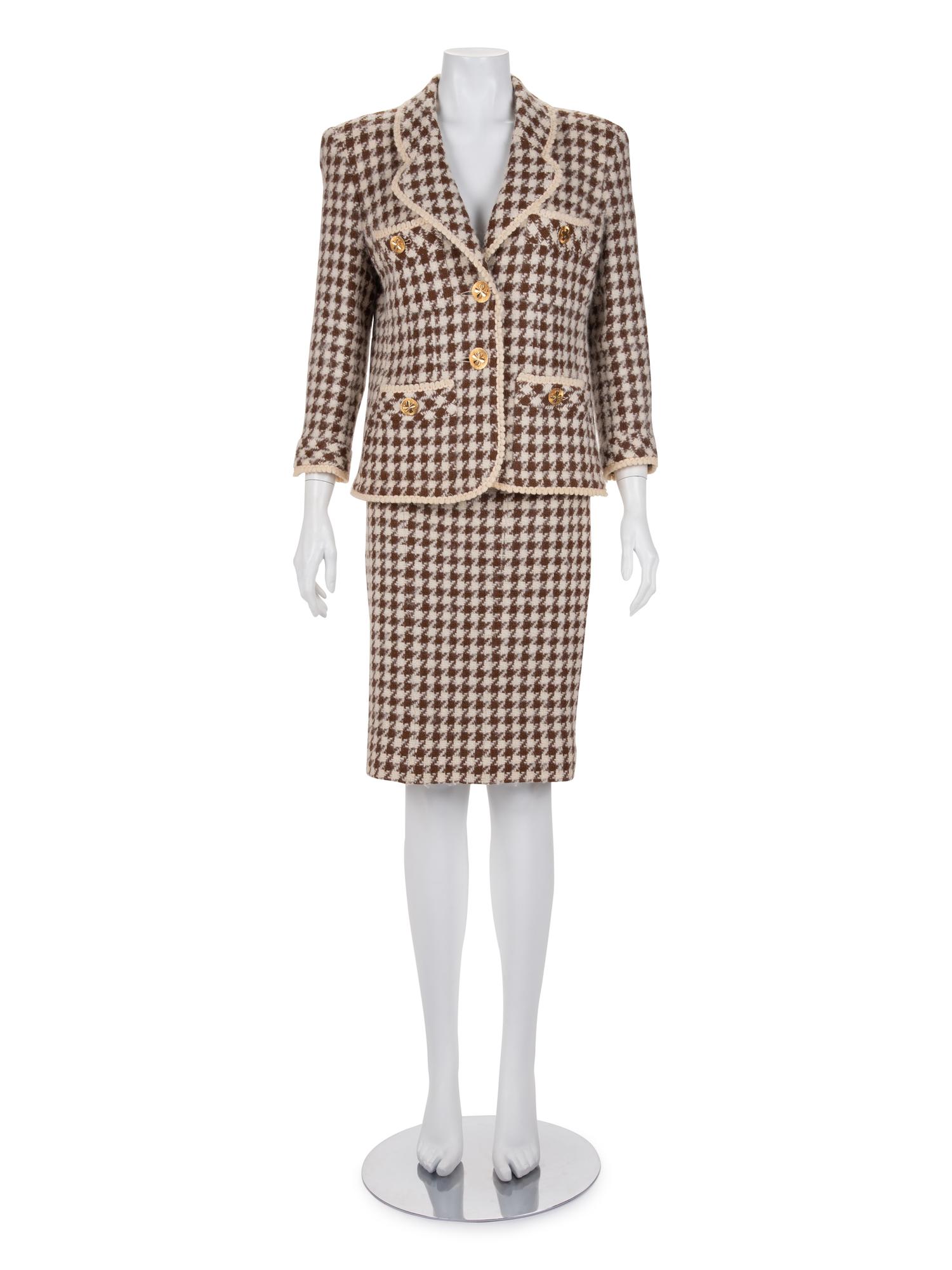 Chanel Two-Piece Houndstooth Skirt Suit, 1990s