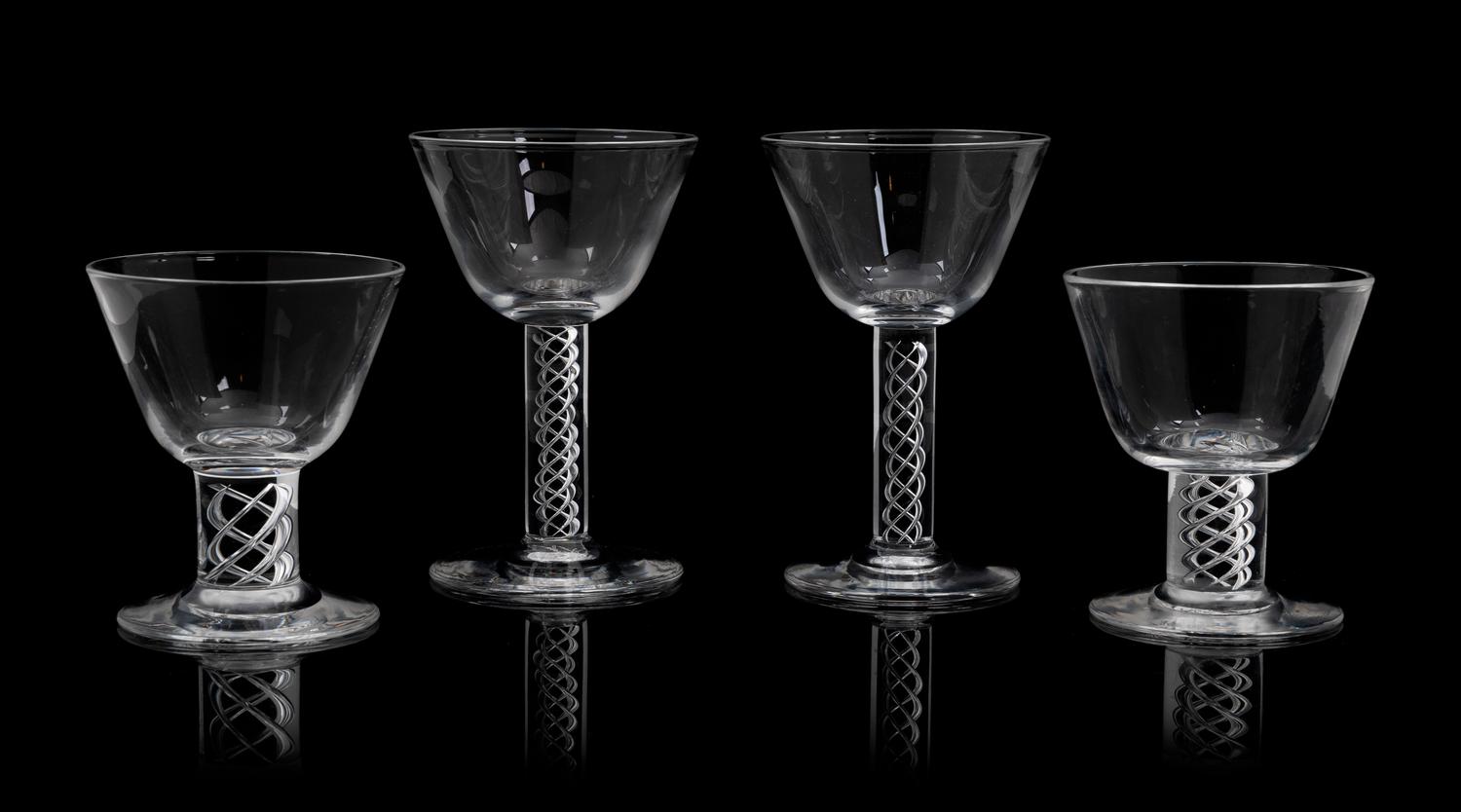 A Set of Six Steuben Goblets and Six Cordials Height of taller 5 inches.