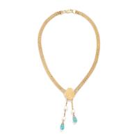 AMAZONITE, CULTURED PEARL, AND YELLOW GOLD NECKLACE
