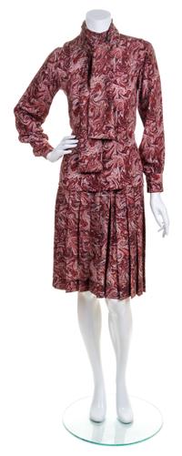 An Yves Saint Laurent Silk Paisley Skirt Ensemble, Size 38.