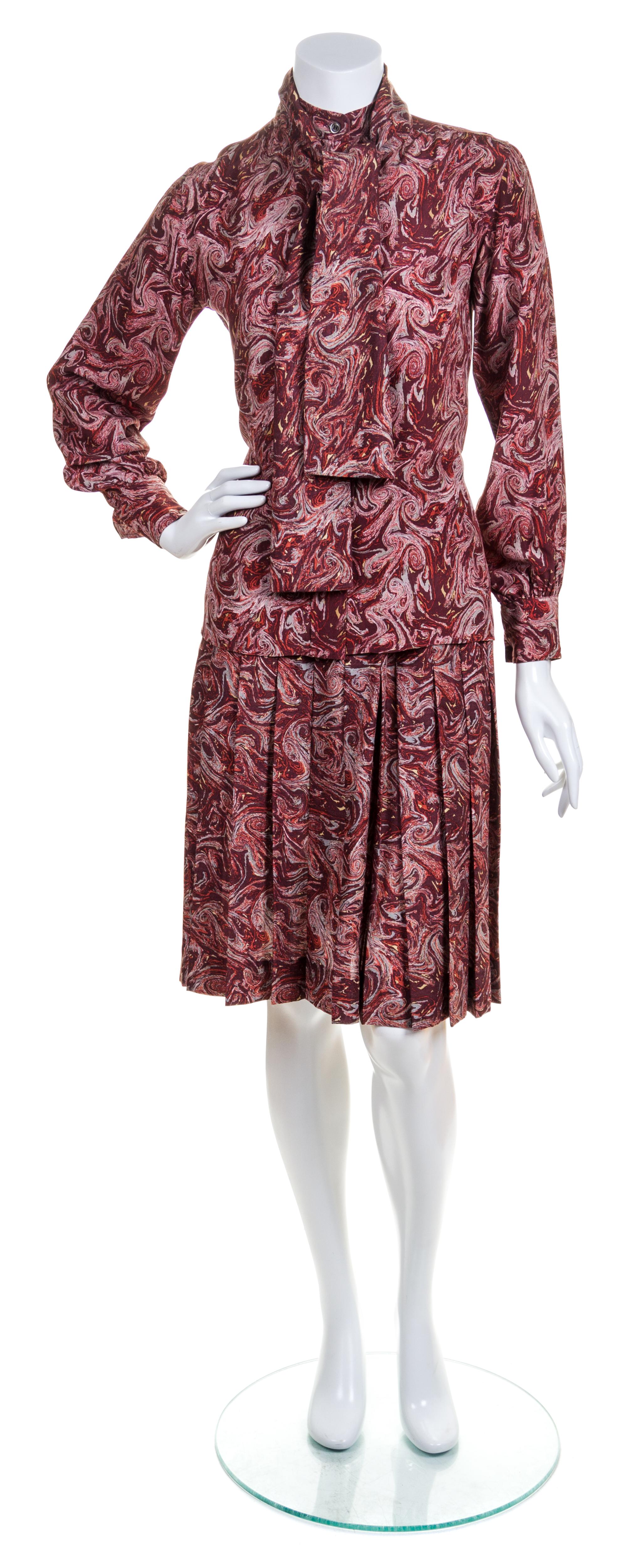 An Yves Saint Laurent Silk Paisley Skirt Ensemble, Size 38.