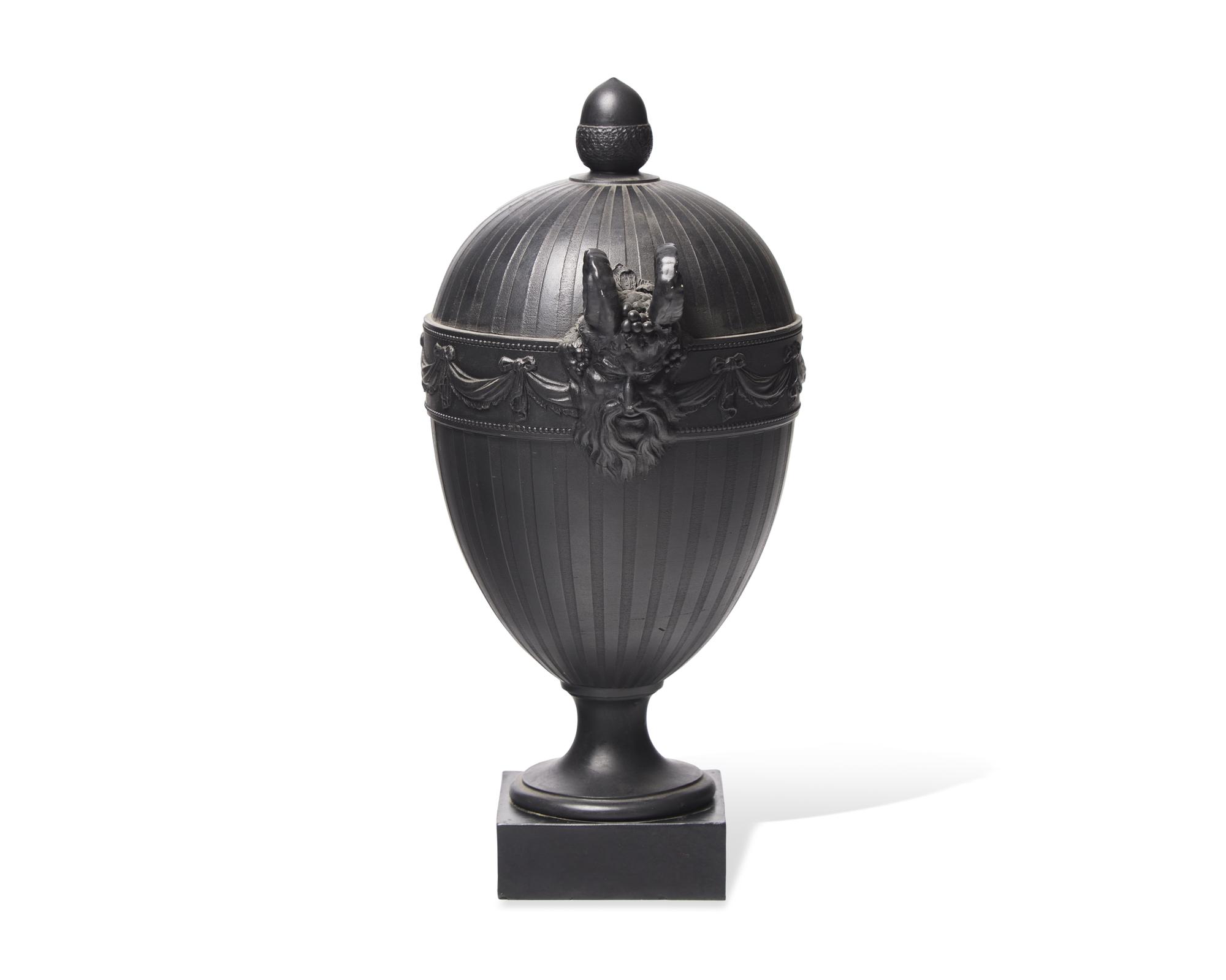 A Wedgwood & Bentley Black Basalt Ovoid Covered Vase