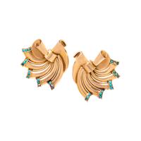 PAIR OF YELLOW GOLD AND TURQUOISE CLIP BROOCHES