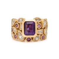 TODD REED, HAND FORGED YELLOW GOLD, DIAMOND, AND MULTIGEM RING