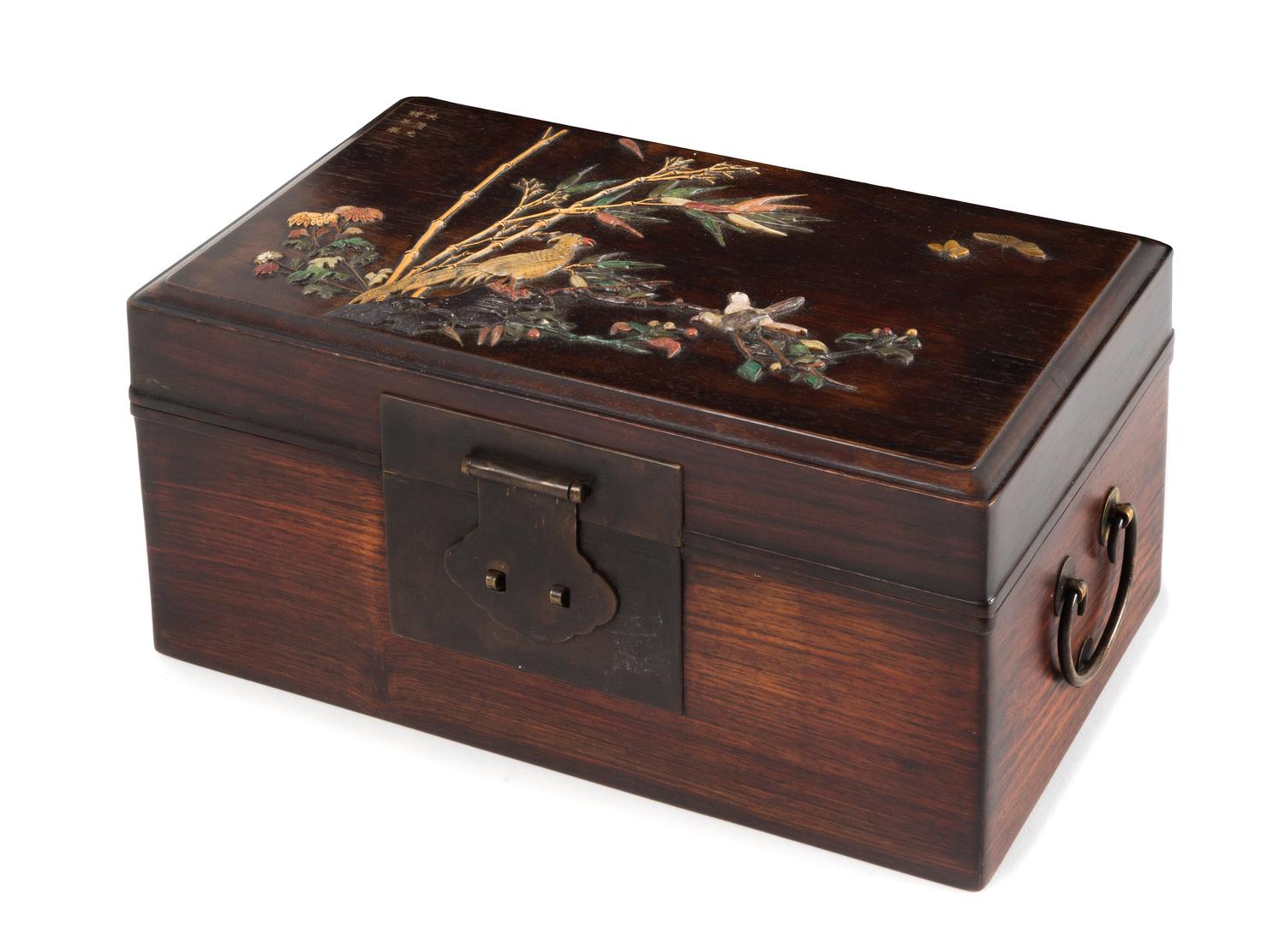 A Harstone Embellished Hardwood Chest Length 13 1/2 inches.