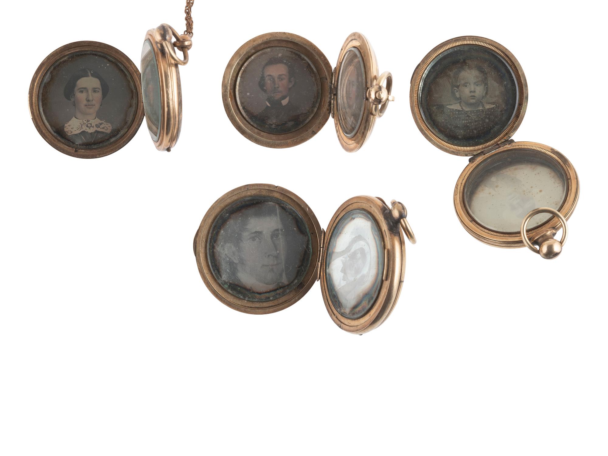 [EARLY PHOTOGRAPHY]. 18 daguerreotypes housed in 9 lockets.